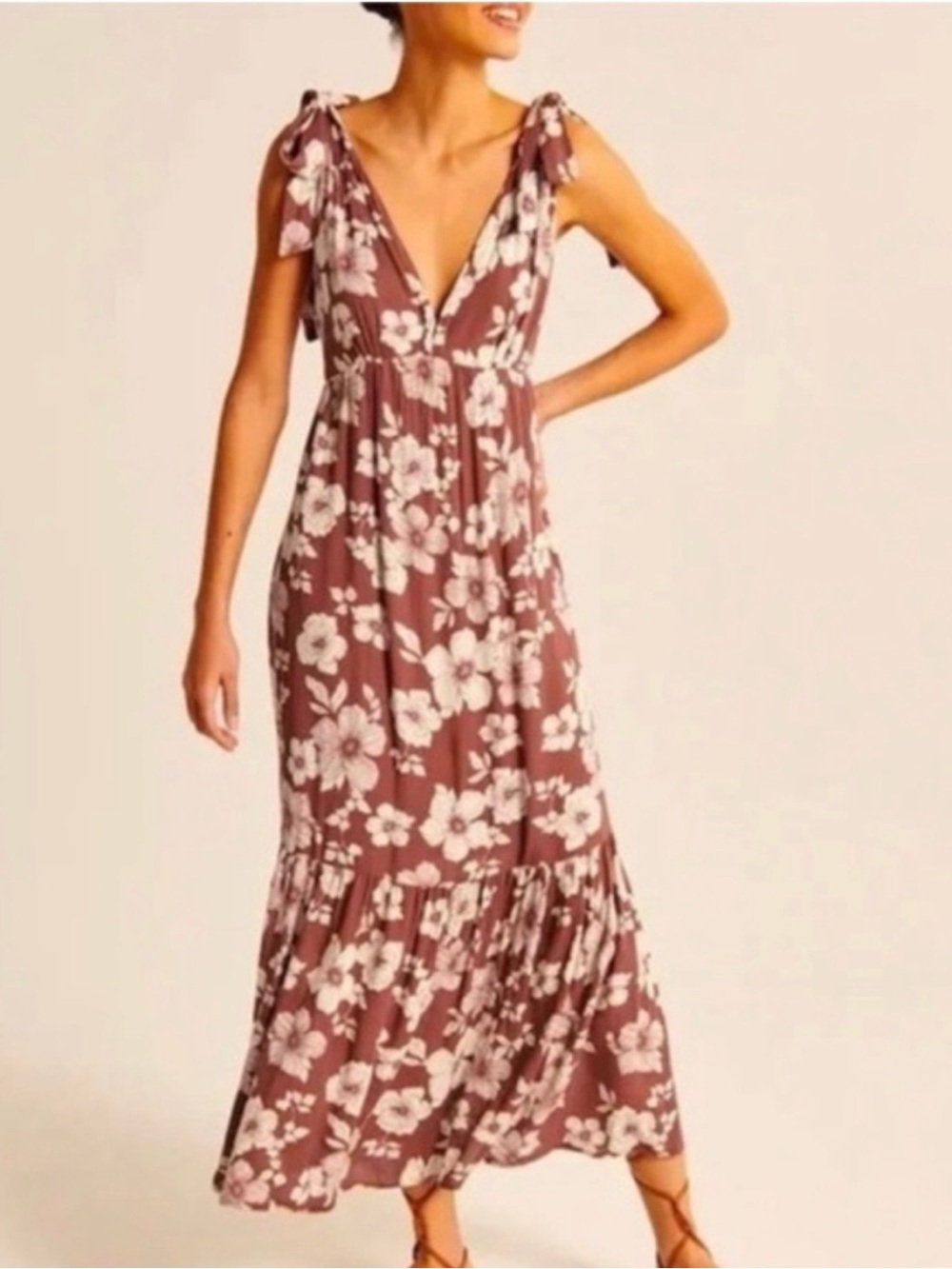 Abercrombie & Fitch Floral Tie Strap Maxi Dress Small Rust Boho Cottagecore